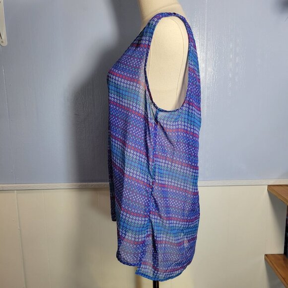 Gap Large Blue Red Floral Semi Sheer V Neck Sleeveless Lightweight Tank Top - Picture 6 of 10